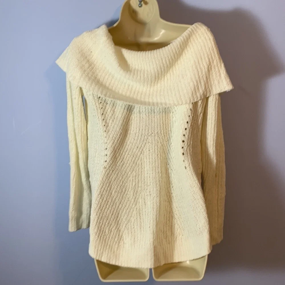 Anthropologie Moth off the shoulder white cream XS knit sweater Lucerne tunic